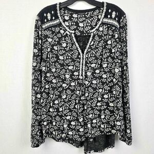 Lucky Brand Floral Boho Blouse Black XL
